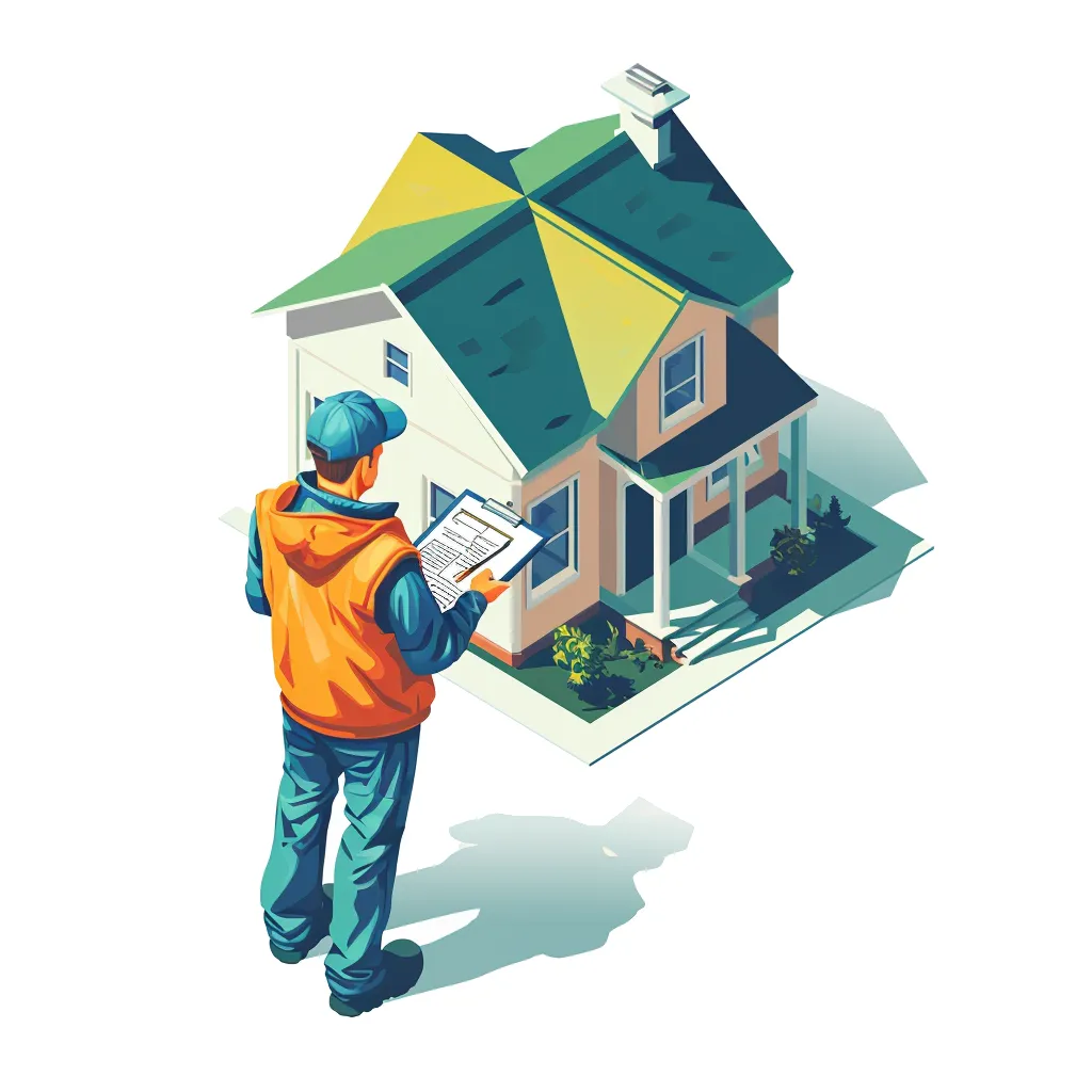 Man with orange jacket making plans with notebook in front of house