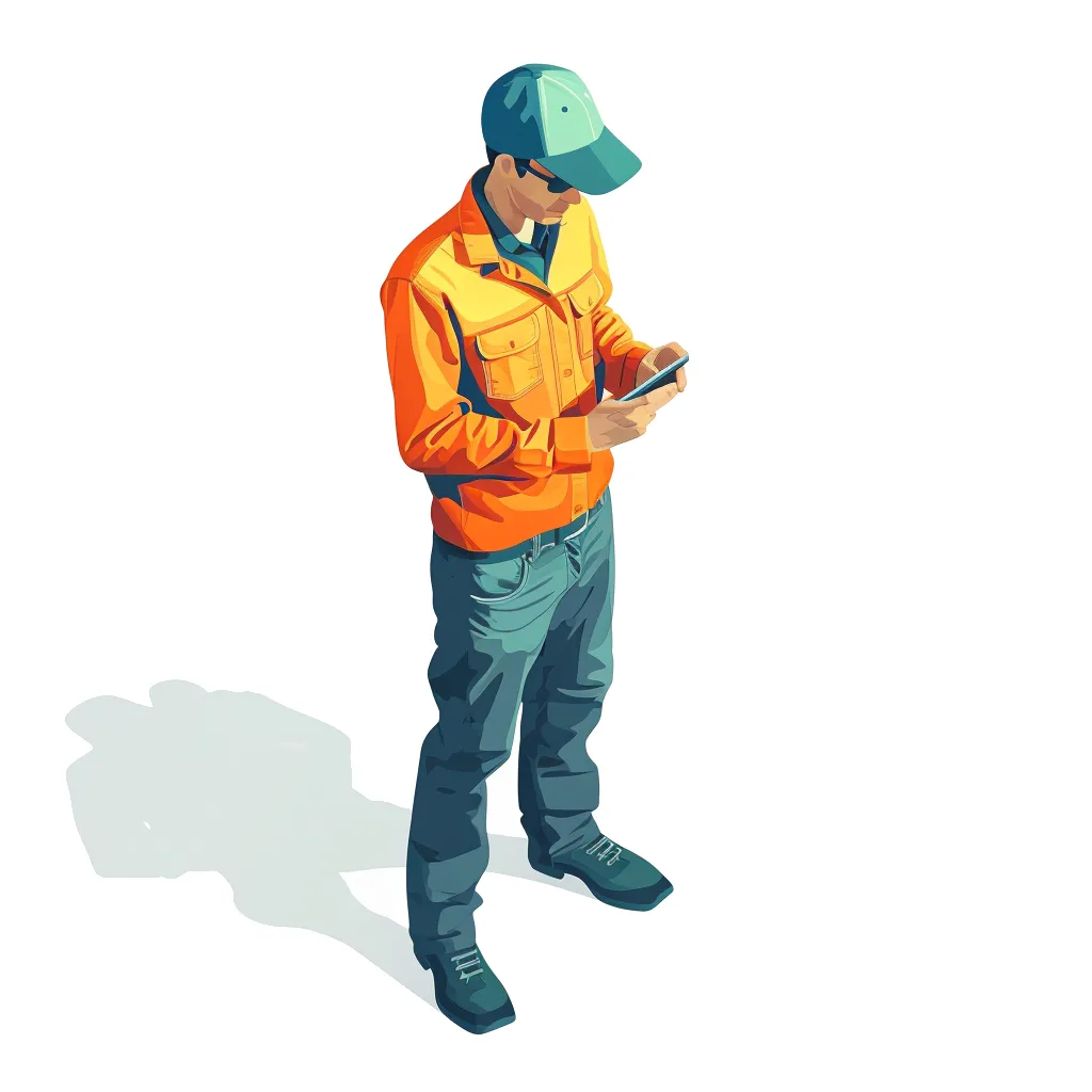Man with orange jacket checking phone